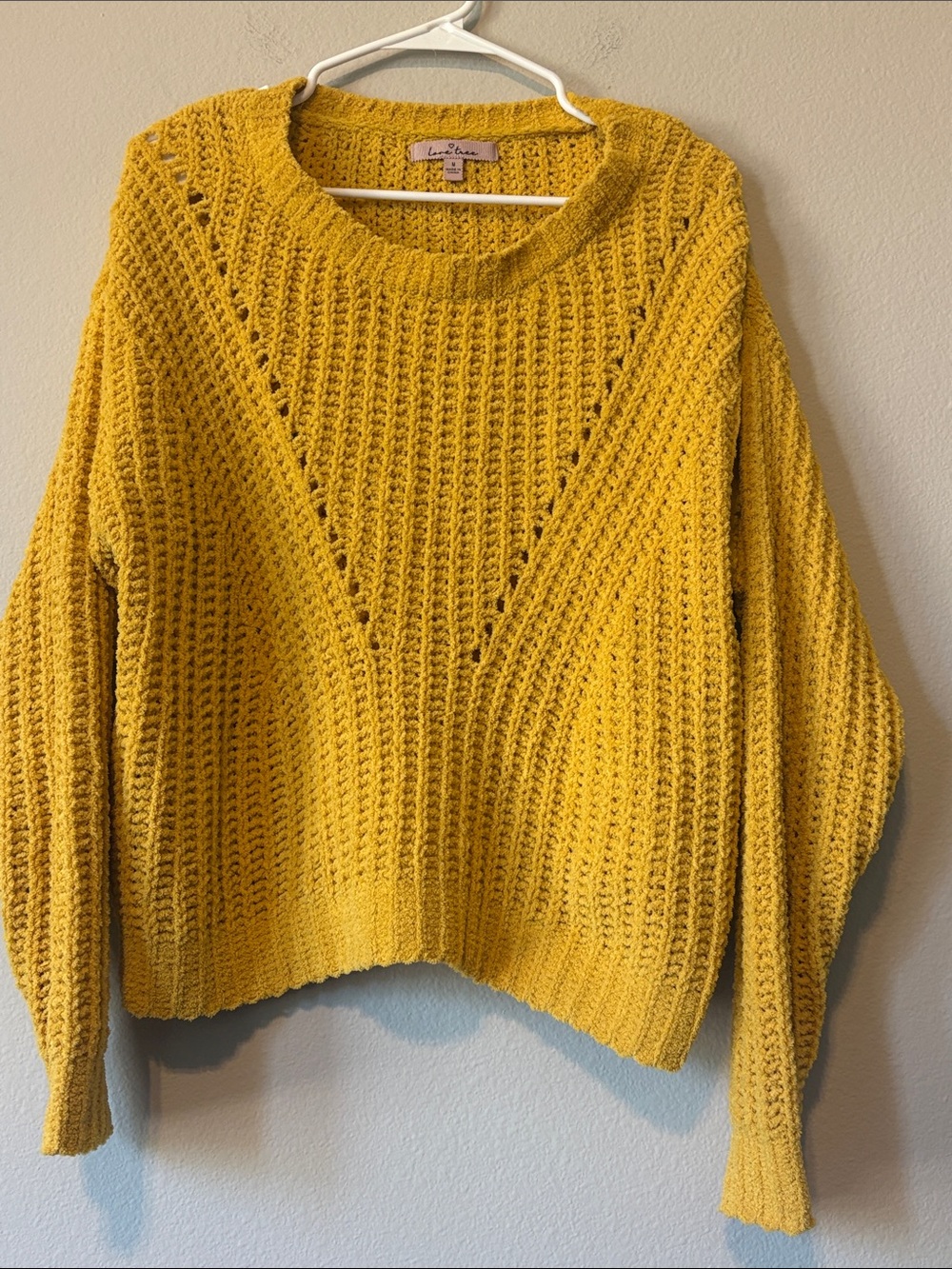 Love Tree Golden Mustard Textured Crewneck Sweater